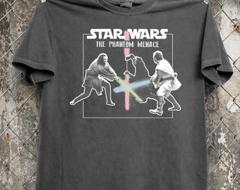 Vintage Star Wars The Phantom Menace Shirt, Comfort Colors Qui-Gon Jinn Obi-Wan Kenobi Darth Maul Lightsaber shirt, Jedi vs Sith Sci-Fi Gift