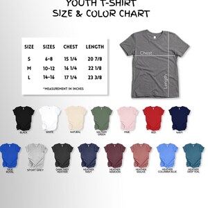 K&ouml;nnte beinhalten: Eine Gr&ouml;&szlig;entabelle und Farbtabelle f&uuml;r Kinder-T-Shirts. Die Tabelle enth&auml;lt die Gr&ouml;&szlig;en S, M und L mit Brustma&szlig;en von 38,7, 41,3 und 43,8 cm und L&auml;ngen von 53,0, 56,2 und 59,4 cm. Farben sind Schwarz, Wei&szlig;, Natur, Milit&auml;rgr&uuml;n, Pink, Rot, Marine, K&ouml;nigsblau, Sportgrau, Dunkelgrau-Melange, Marine-Melange, Bordeaux-Melange, Mauve-Melange, Columbia-Blau-Melange und Tiefseegr&uuml;n-Melange.