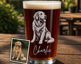 Personalized Father's Day Gift For Dog Dad, Custom Dog Portrait Pint Glass, Dog Lover Gift, Pet Memorial Gift, Custom Pet Name Beer Glass