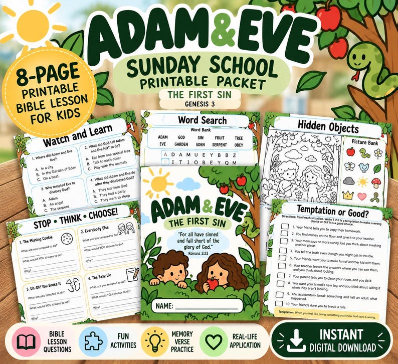 Word Snake Download Adam & Eve Sunday School Packet, Genesis 3 Bible Lesson for Kids ...
