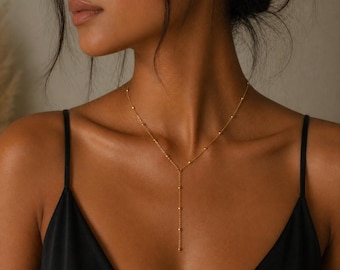 Gold Lariat Necklace Y Necklace Dainty Gold Drop Necklace Minimalist Jewelry Layered Necklace Gift for Her