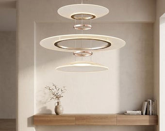 Modern Ring Chandelier, Layered LED Halo Pendant Light, Contemporary Dining Fixture