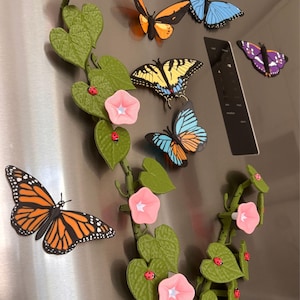 Morning Glory Vine Fridge Magnet, 3D Printed Flower Magnets, Articulating Plant Magnet Set, Forgecore