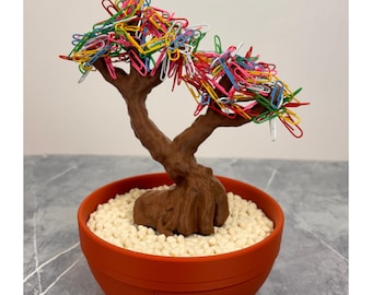 Organizador de mesa em formato de bonsai, porta-materiais de escritório impresso em 3D, decoração zen para escritório em casa.