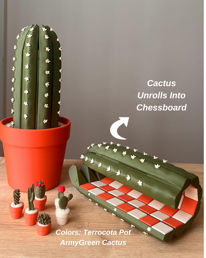 3D Gedrucktes Kaktus Schachspiel, Roll-Up Brett, Botanisches Wohndekor Bild 2