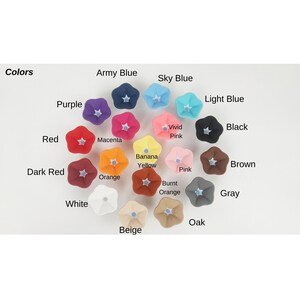 May include: A collection of flower-shaped objects in various colors, including red, purple, and blue. The image includes the word "Colors" and color names like "Army Blue" and "Sky Blue".