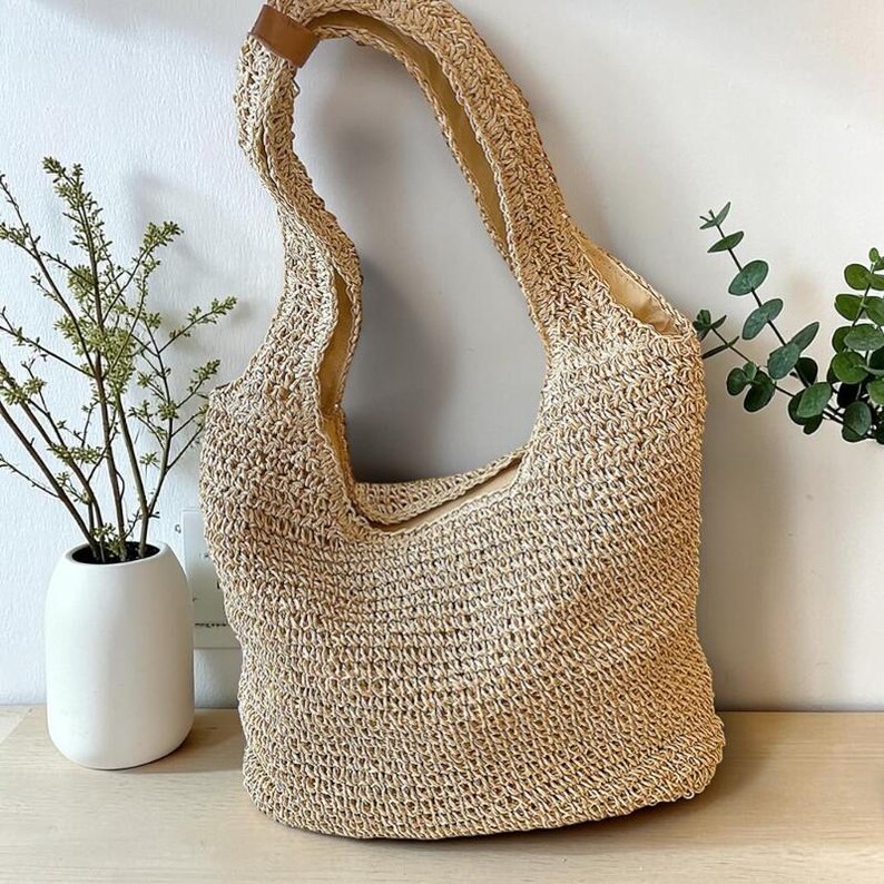 Boho Raffia Rattan Shoulder Bag Vintage Woven Beach Tote Summer Travel ...
