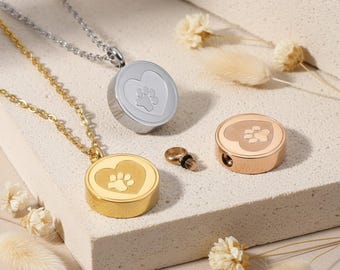 Pet Memorial Ashes Necklace, Paw Print Heart Urn Locket, Dog & Cat Memorial Jewelry, Pet Loss Gift, Keepsake Pendant for Ashes