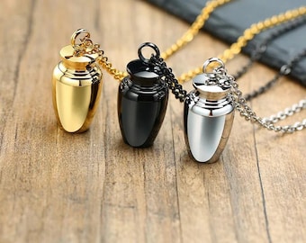 Collana con urna cineraria per ceneri – Ciondolo commemorativo in acciaio inossidabile – Gioiello ricordo unisex – Oro Argento Nero