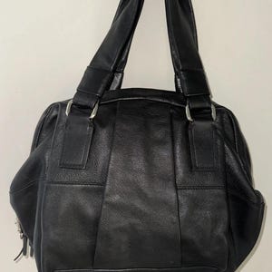 Calvin Klein Women’s Black Soft Leather Satchel Double Strap Handbag Silver