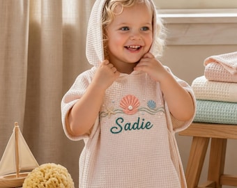 Custom Kids Name Towel, Embroidered Baby Beach Towel, Personalized Cotton Bath Towel, Baby Shower Gift, Waffle Towel, First Birthday Gift