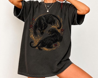 Black Panther Graphic Tee: Cottagecore Floral Botanical Wildlife Shirt