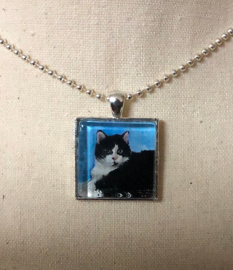 Miniature Painting // Custom Pet Portrait Pendant // Pet Portrait Memorial Jewelry and Keychains // Pet Loss Gift Silverplated Square