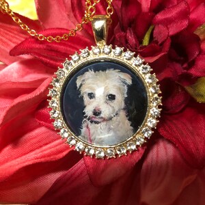 Miniature Painting // Custom Pet Portrait Pendant // Pet Portrait Memorial Jewelry and Keychains // Pet Loss Gift GoldPL RoundCrystals