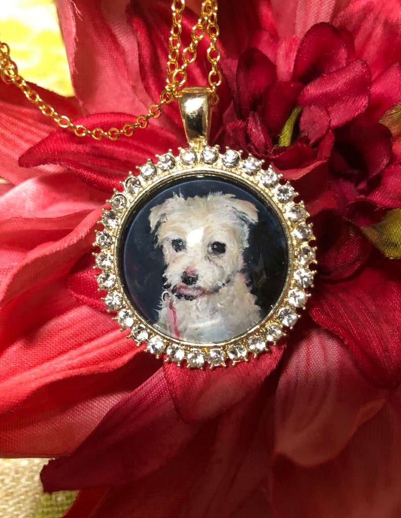 Miniature Painting // Custom Pet Portrait Pendant // Pet Portrait Memorial Jewelry and Keychains // Pet Loss Gift GoldPL RoundCrystals