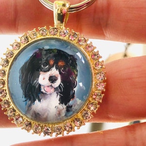 Miniature Painting // Custom Pet Portrait Pendant // Pet Portrait Memorial Jewelry and Keychains // Pet Loss Gift image 1