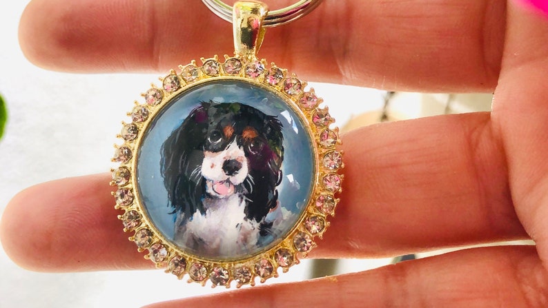 Miniature Painting // Custom Pet Portrait Pendant // Pet Portrait Memorial Jewelry and Keychains // Pet Loss Gift image 1