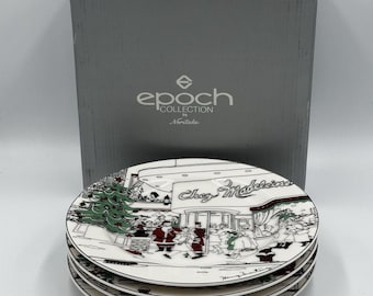 NEW~Epoch Le Restaurant Christmas 8 Salad Plates HENRY MONTANEZ Set of 4