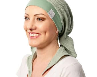 Musselin-Kopftuch Mushi Mint. Weiches & atmungsaktives Chemo-Kopftuch (Ready-to-Wear) bei Krebs, Alopezie und Haarausfall