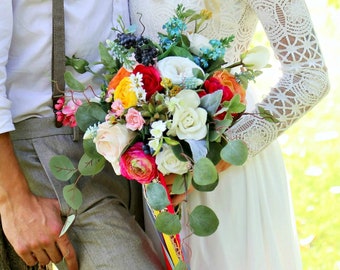 Bright Boho Style Bridal Bouquet-  Boho Wedding Bouquet - Rustic Wedding Bouquet- Garden Wedding Bouquet Style #305