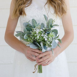 Bridesmaids Bouquet Greenery and White Bridesmaid Bouquet Rustic Wedding Bouquet, Garden Wedding Bouquet, Boho Wedding Bouquet image 1