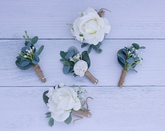 Eucalyptus + Greenery Boutonniere | Rustic Style Boutonniere |  Rose Corsage | Green and White | Rustic Wedding |  Mountain Wedding