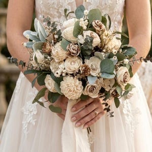 Ivory Wood Flower Bridal Bouquet with Eucalyptus Greenery |  Rustic Boho Wedding Flowers |  MAE Collection