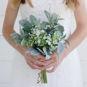 Bridesmaids Bouquet Greenery and White Bridesmaid Bouquet Rustic Wedding Bouquet, Garden Wedding Bouquet, Boho Wedding Bouquet image 2