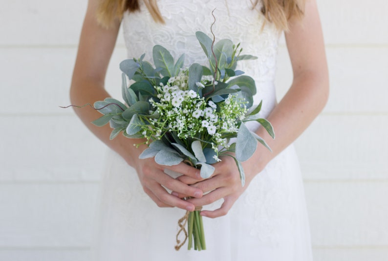 Bridesmaids Bouquet Greenery and White Bridesmaid Bouquet Rustic Wedding Bouquet, Garden Wedding Bouquet, Boho Wedding Bouquet image 2