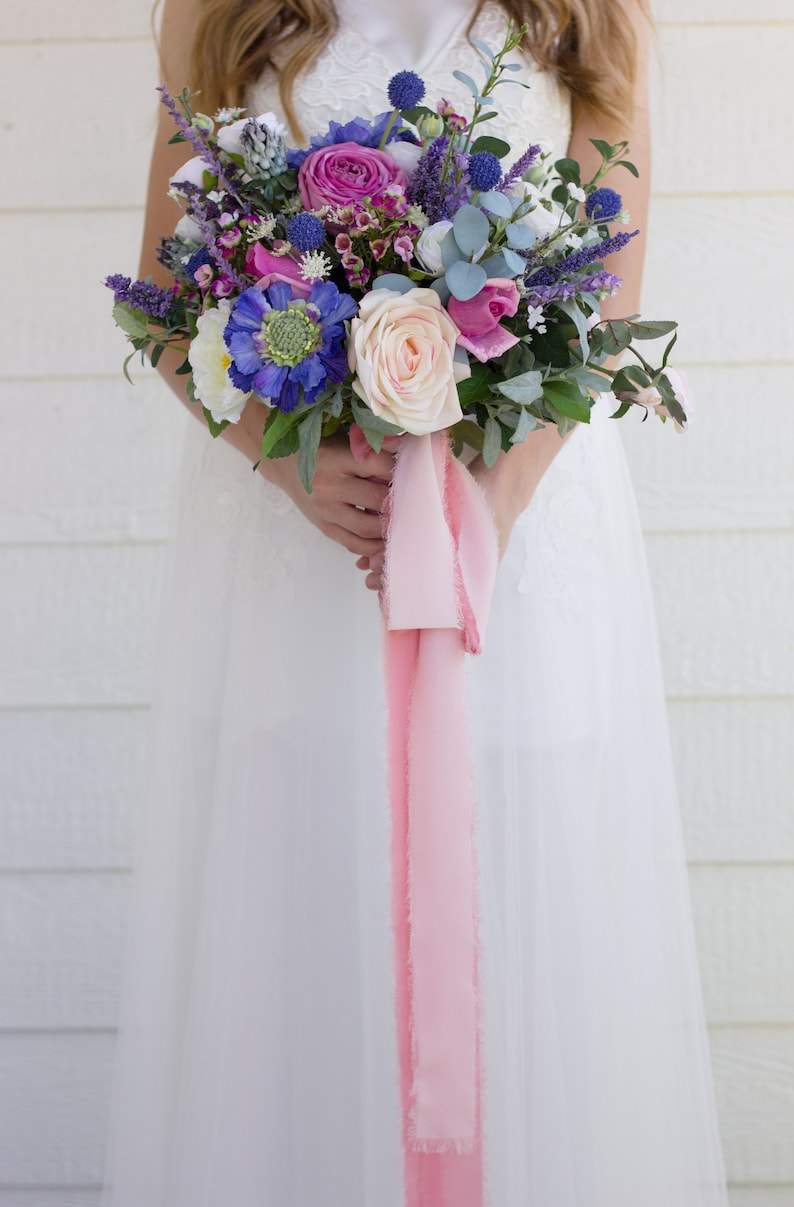 Mauve Blush and Blue Bridal Bouquet Lush Natural Wedding Etsy