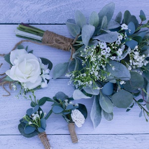 Bridesmaids Bouquet Greenery and White Bridesmaid Bouquet Rustic Wedding Bouquet, Garden Wedding Bouquet, Boho Wedding Bouquet image 6