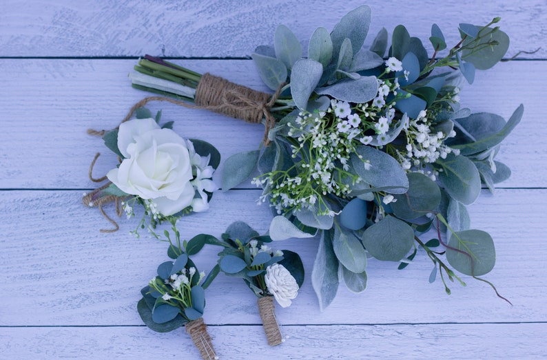 Bridesmaids Bouquet Greenery and White Bridesmaid Bouquet Rustic Wedding Bouquet, Garden Wedding Bouquet, Boho Wedding Bouquet image 6