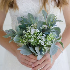 Bridesmaids Bouquet Greenery and White Bridesmaid Bouquet Rustic Wedding Bouquet, Garden Wedding Bouquet, Boho Wedding Bouquet image 5