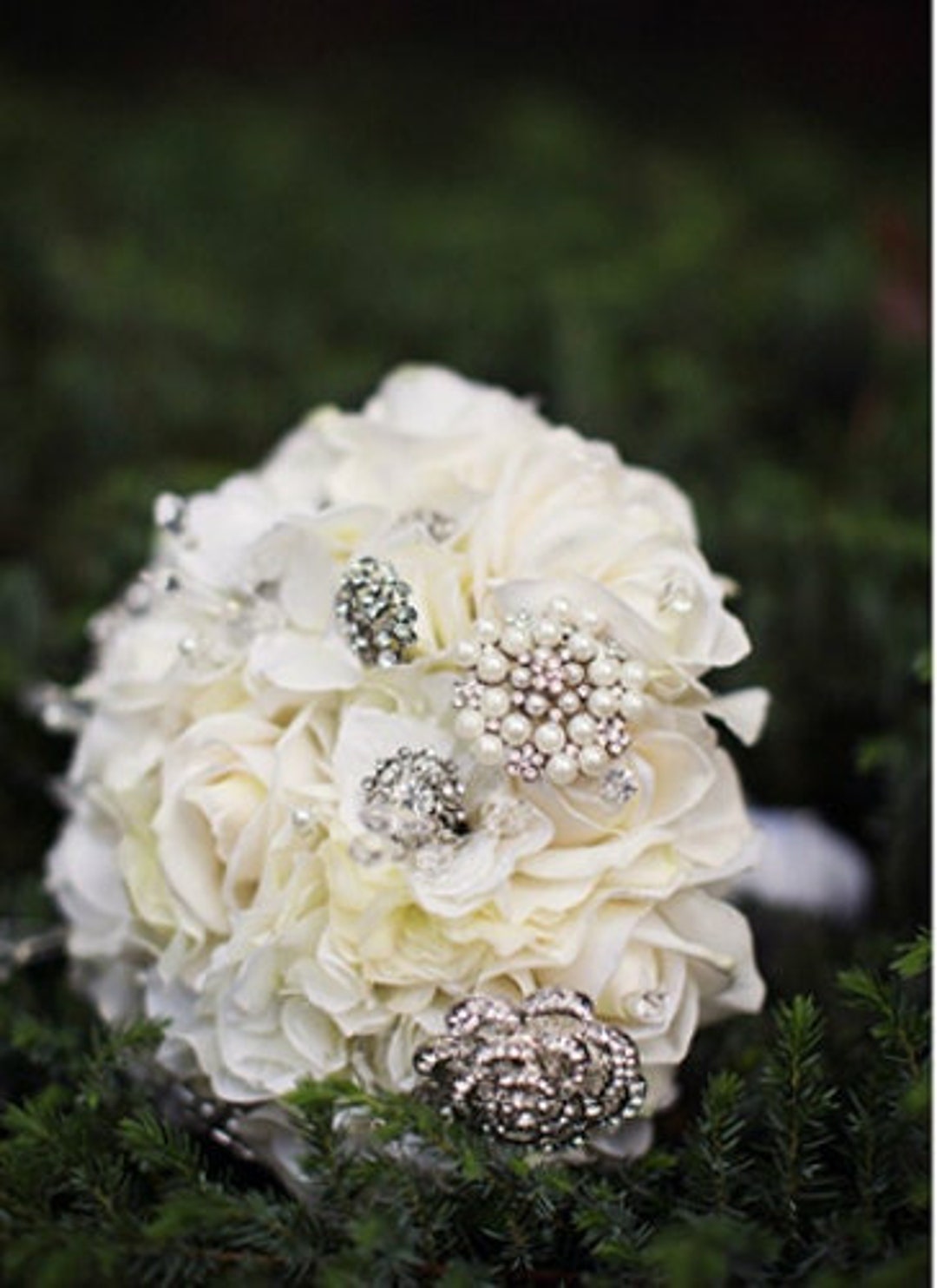 Elegant Ivory Rose Bridal Bouquet With Real Touch Roses and Rhinestone ...