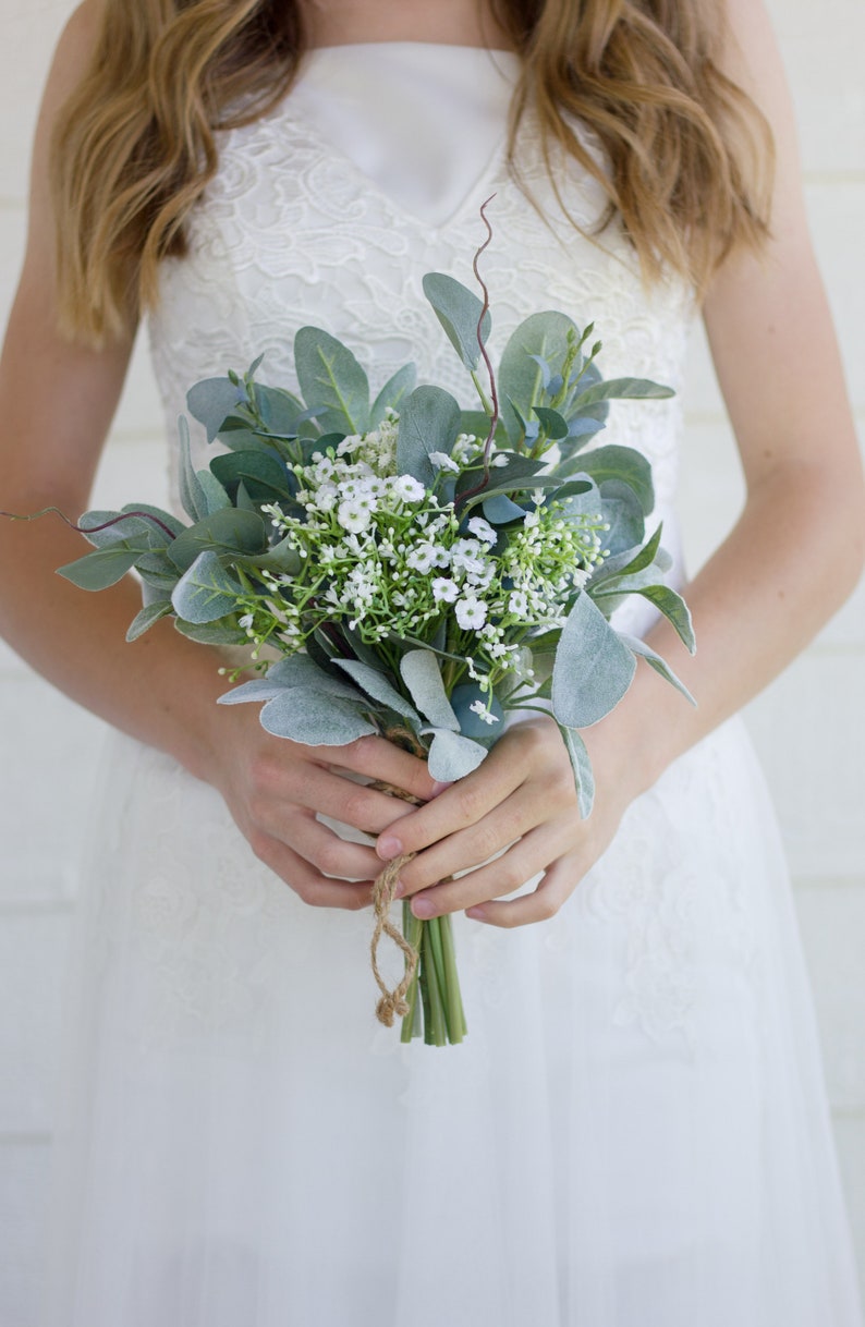 Bridesmaids Bouquet Greenery and White Bridesmaid Bouquet Rustic Wedding Bouquet, Garden Wedding Bouquet, Boho Wedding Bouquet image 3