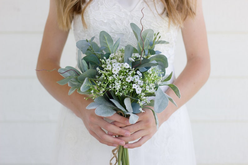 Bridesmaids Bouquet Greenery and White Bridesmaid Bouquet Rustic Wedding Bouquet, Garden Wedding Bouquet, Boho Wedding Bouquet image 4