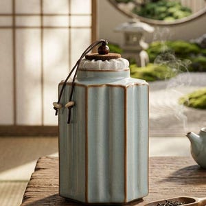 Ceramic Tea Canister, Ru Ware Cracked Glaze, Airtight Loose Leaf Storage Jar