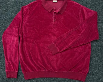 Polo vintage de terciopelo LL Bean para hombre, talla XL, manga larga, color rojo burdeos, fabricado en EE. UU.
