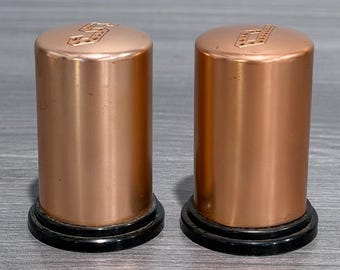 Vintage Copper Tone Salt and Pepper Shakers Set Made in USA Mid Century Modern