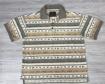 Vintage Woolrich pikétröja Herr M Khaki Fisketryck Flugfiskedrag Randig
