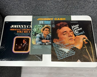 Lote de 3 LP de vinilo de Johnny Cash Grandes Éxitos Vol. 1 Éxitos de Oro Originales Columbia Sun