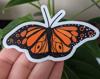 Monarch butterfly die cut sticker for laptop, water bottle, hydro flask, quality vinyl - cute, quirky, hand drawn