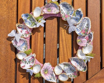 Floral Decoupage Oyster Shell Wreath
