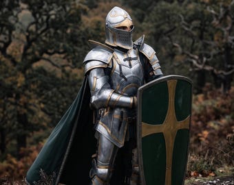 Zbroja średniowiecznego rycerza z czarnej stali Dragomir, pełna zbroja z kirysem, naramiennikami, naramiennikami i nagolennikami – zbroja fantasy – cosplay i larp
