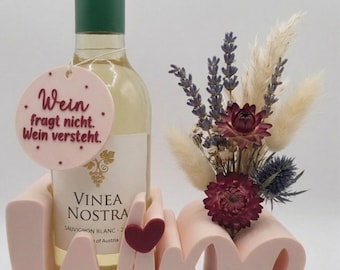 Soporte para botellas Wine Time impreso en 3D | Regalo para despedidas de soltero y cumpleaños | Colgante personalizable | Para botellas pequeñas de hasta 55 mm de diámetro