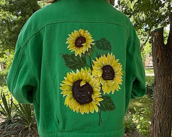 Handbemalte Jeansjacke | Maßgeschneiderte Jeansjacke für Männer Frauen | Blüten