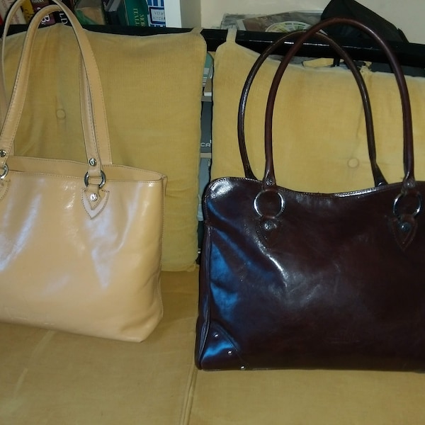 LOT 2 VALENTINA briefcase satchel laptop shoulder bags Italian leather brown 14"L