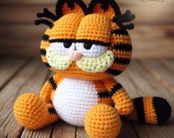 Wzór na szydełko Garfield Amigurumi, ręcznie robiona pluszowa zabawka w formacie PDF