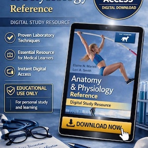 Może przedstawiać: Cyfrowa pomoc naukowa zatytułowana Anatomy & Physiology Reference wyświetlona na ekranie tabletu. Ekran pokazuje skoczkinię o tyczce, napis Cat Version oraz przycisk Download Now. Obok znajdują się czarne okulary, długopis i notatnik z odręcznymi notatkami.
