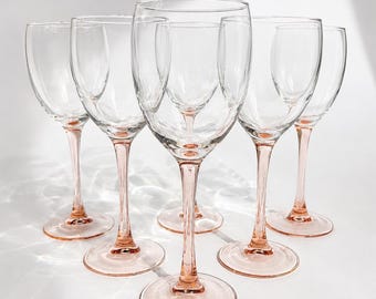 Vintage Blush Pink Stem Weingläser 6er Set | Elegante Rosé Kelche | Romantische Cocktail Gläser